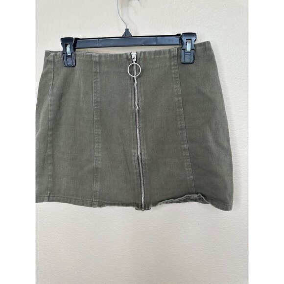 Chloe & Katie Womens Green Mini Skirt Large‎ cotton full zipper solid - Picture 1 of 7